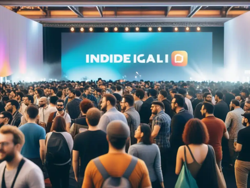 Convenciones de juegos indie: un ambiente vibrante y creativo donde desarrolladores y asistentes interactúan con pasión y emoción