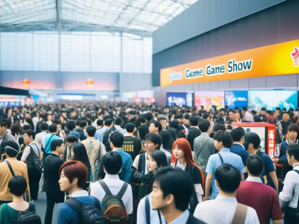 Convenciones juegos culturas redefiniendo mundo: Feria de videojuegos en Tokyo Game Show con multitud de entusiastas probando novedades y cosplayers