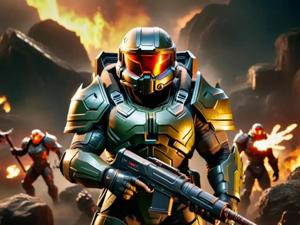 El Doom Slayer lucha contra demonios en paisajes infernales