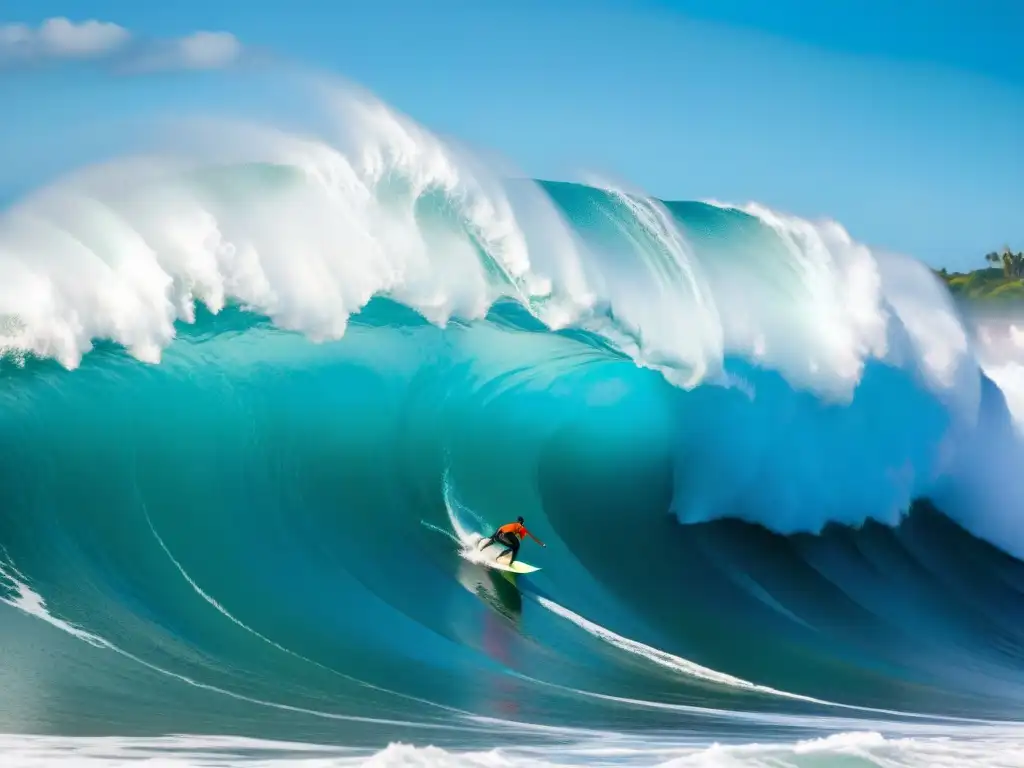 Deportes náuticos en América Latina: Surfistas latinoamericanos cabalgan olas coloridas en el Pacífico, rodeados de naturaleza exuberante