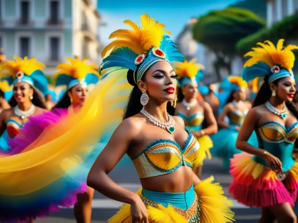 Desfile vibrante durante el Carnaval en Río de Janeiro, Brasil, con samba, música y color