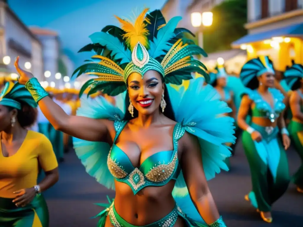 Deslumbrante desfile callejero del Carnaval de Río de Janeiro con bailarines de Samba y espectadores entusiastas