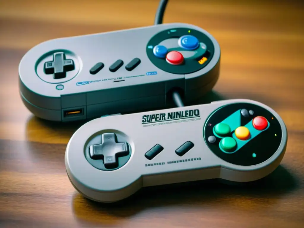 Comparación detallada: controles Super Nintendo y Sega Genesis juntos, muestra evolución con 'Transformación consolas juegos máxima velocidad'