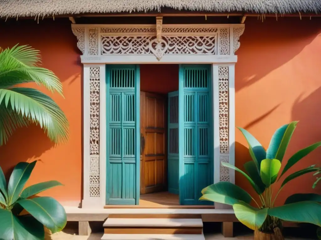 Detalle arquitectónico de una casa tradicional Bao en Zanzíbar, resaltando la belleza y la historia detrás de su diseño