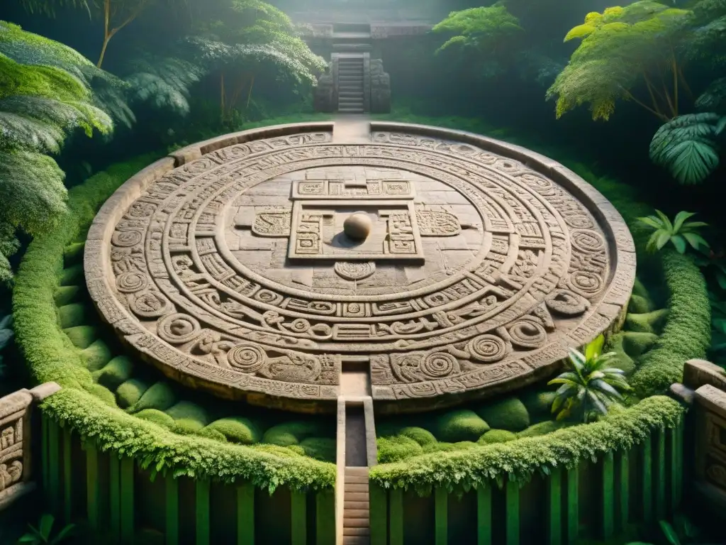Juego de pelota maya: arquitectura ancestral y cultura vibrante Detalle de la cancha de pelota maya con grabados y vegetación exuberante, evocando los juegos antiguos de diferentes culturas