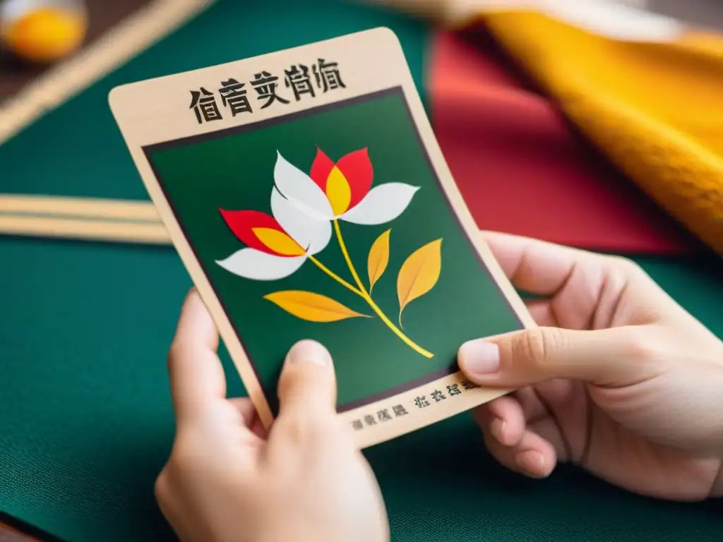 Detalle de una carta Hanafuda sobre tatami, evocando la historia y evolución de los juegos y culturas Hanafuda