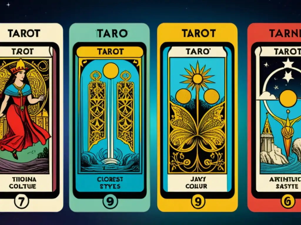 Detalle colorido de la evolución del tarot a lo largo de los siglos