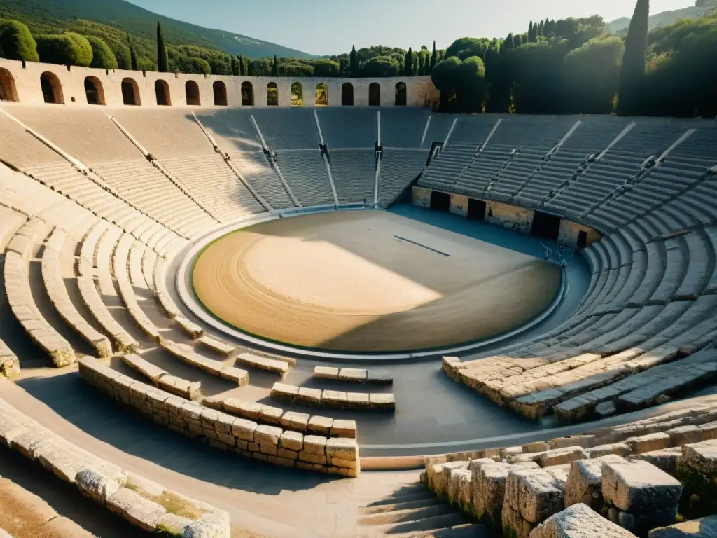 Detalle del Estadio Olímpico en Olympia, Grecia, resaltando la importancia de los Juegos Olímpicos en Grecia