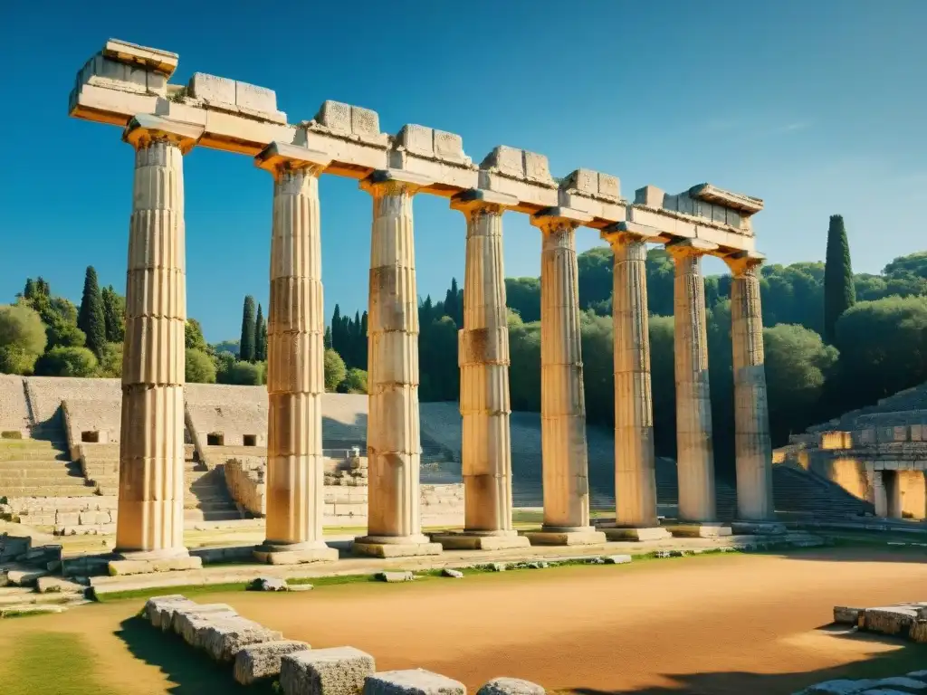 Detalle del Estadio Olímpico en Olimpia, Grecia, durante los Juegos Olímpicos antiguos competencia deportiva