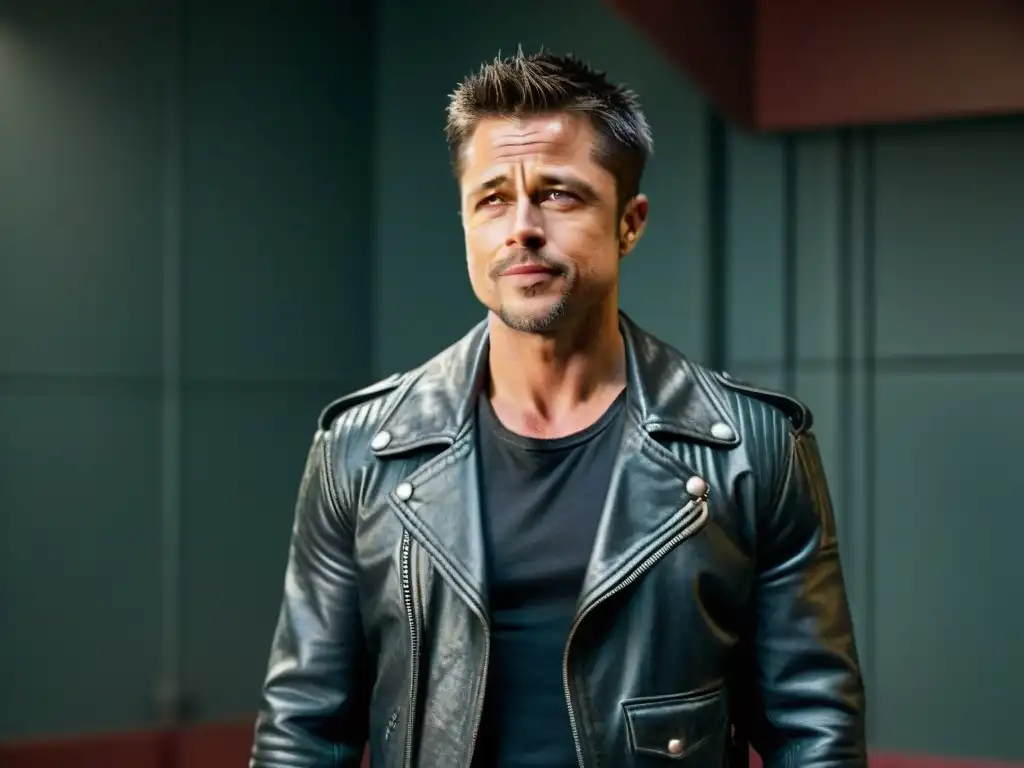 Detalle excepcional de la icónica chaqueta de cuero negra usada por Brad Pitt como Tyler Durden en 'El club de la lucha