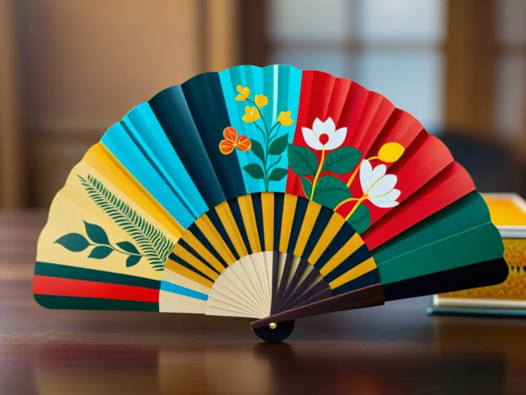 Detalle exquisito de cartas Hanafuda en abanico sobre madera lacada, historia evolución juegos culturas Hanafuda