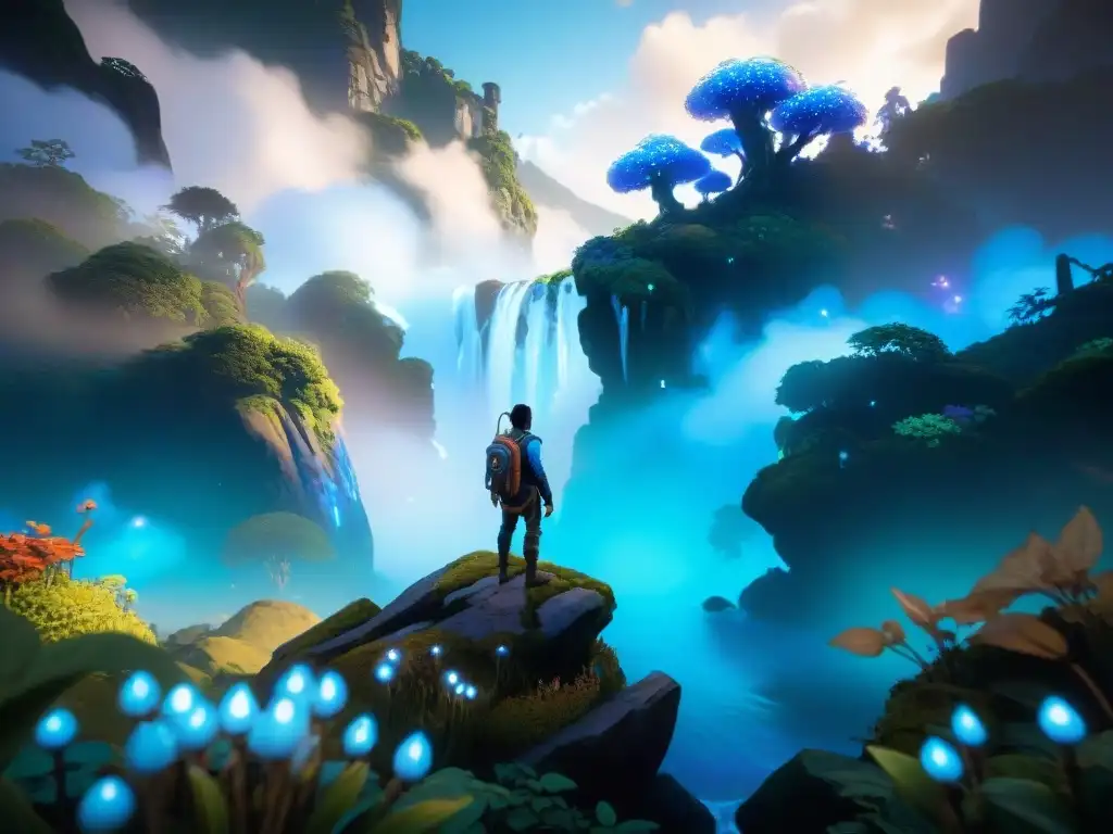 Detalle exquisito del mundo de 'Ori and the Will of the Wisps', destacando la evolución de los videojuegos visuales con Ori y su entorno vibrante