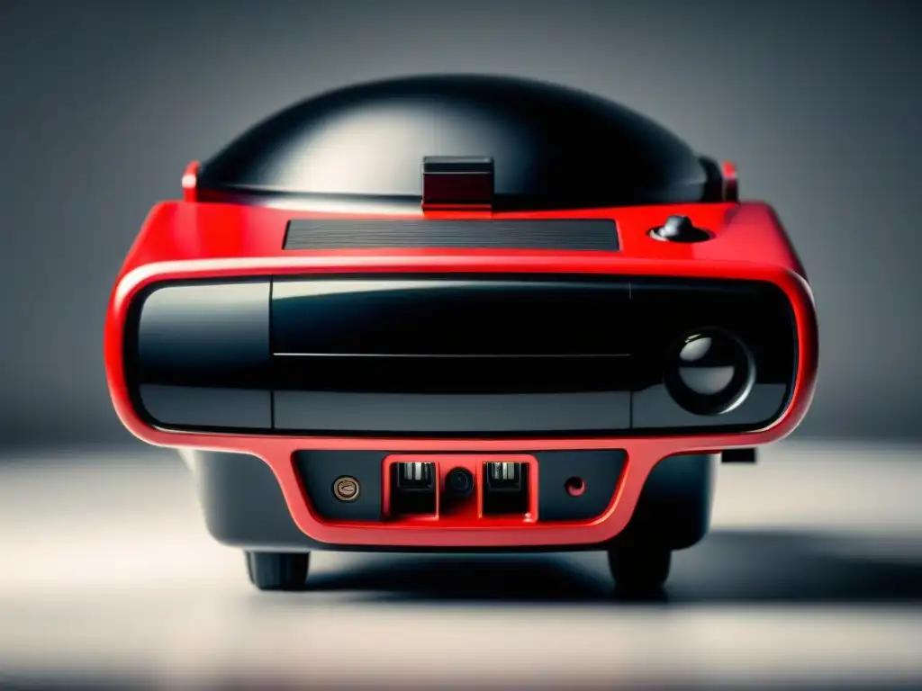 Detalle del icónico Hardware de gaming poco conocido, Nintendo Virtual Boy, con diseño rojo y negro futurista