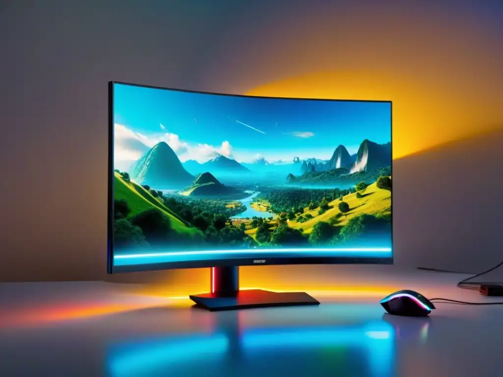 Detalle de monitor gaming con gráficos futuristas inmersivos