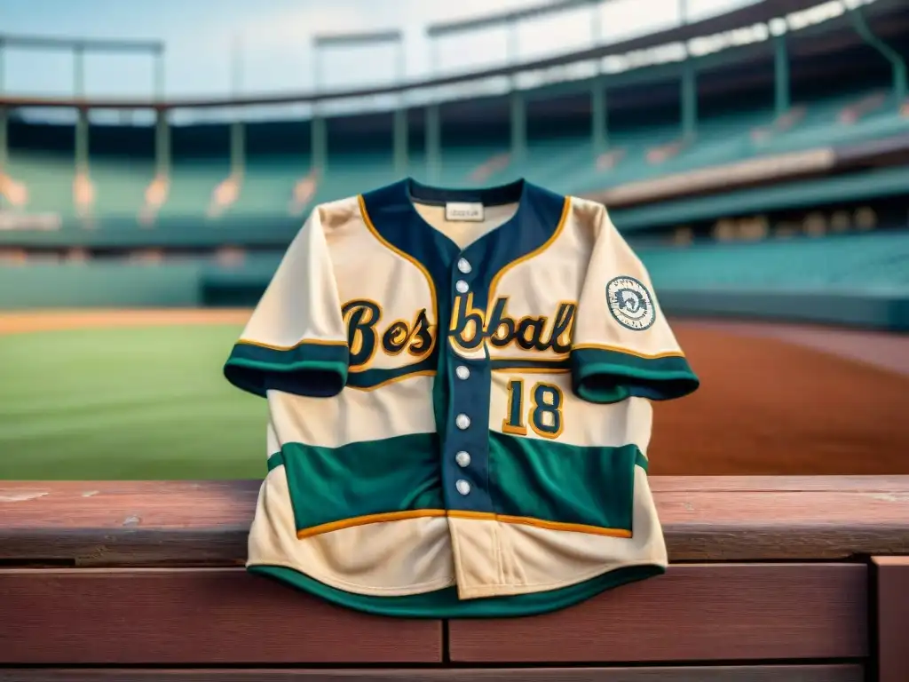 Detalle de uniforme vintage de béisbol del siglo XX, evocando la evolución histórica de los uniformes