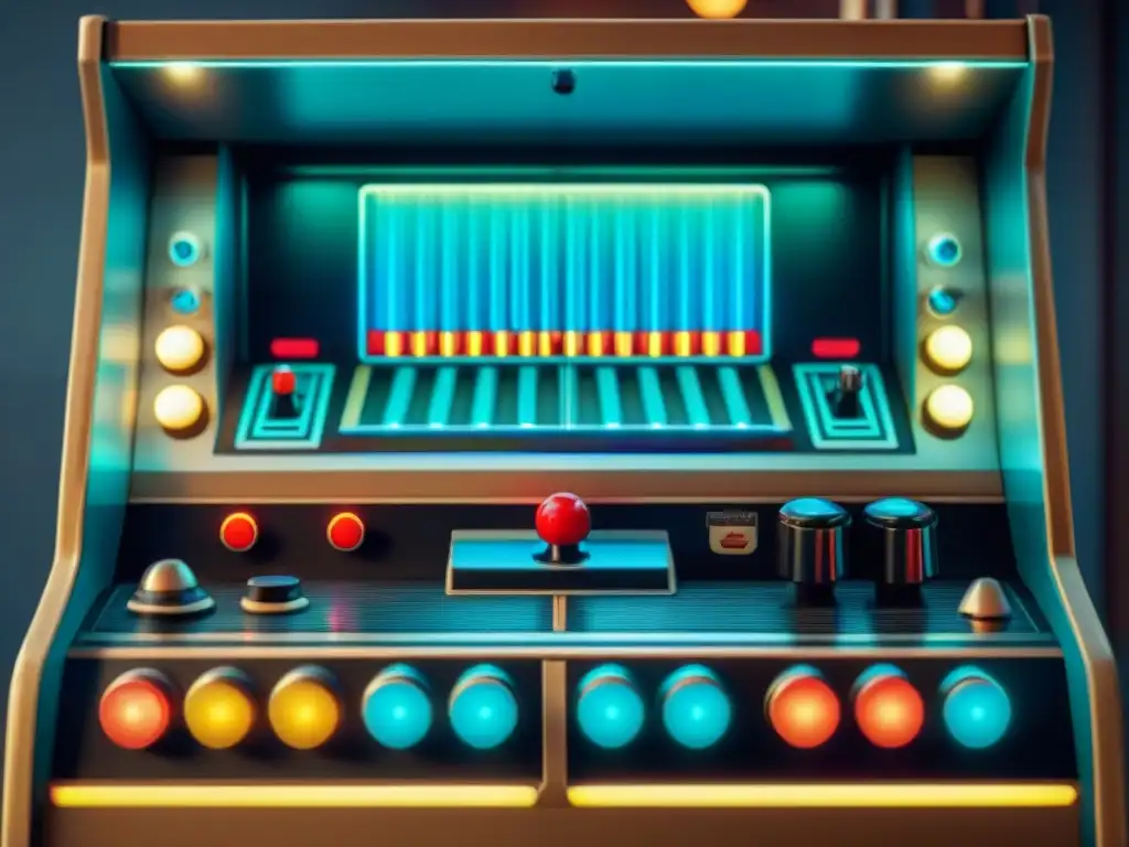 Detalle vintage panel control máquina arcade, evocando la historia de los videojuegos culturas mundiales