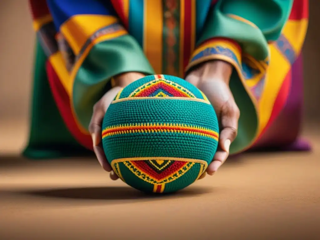 Detalles coloridos de una pelota Purépecha, reflejo del arte y la cultura del Juego de pelota Purépecha