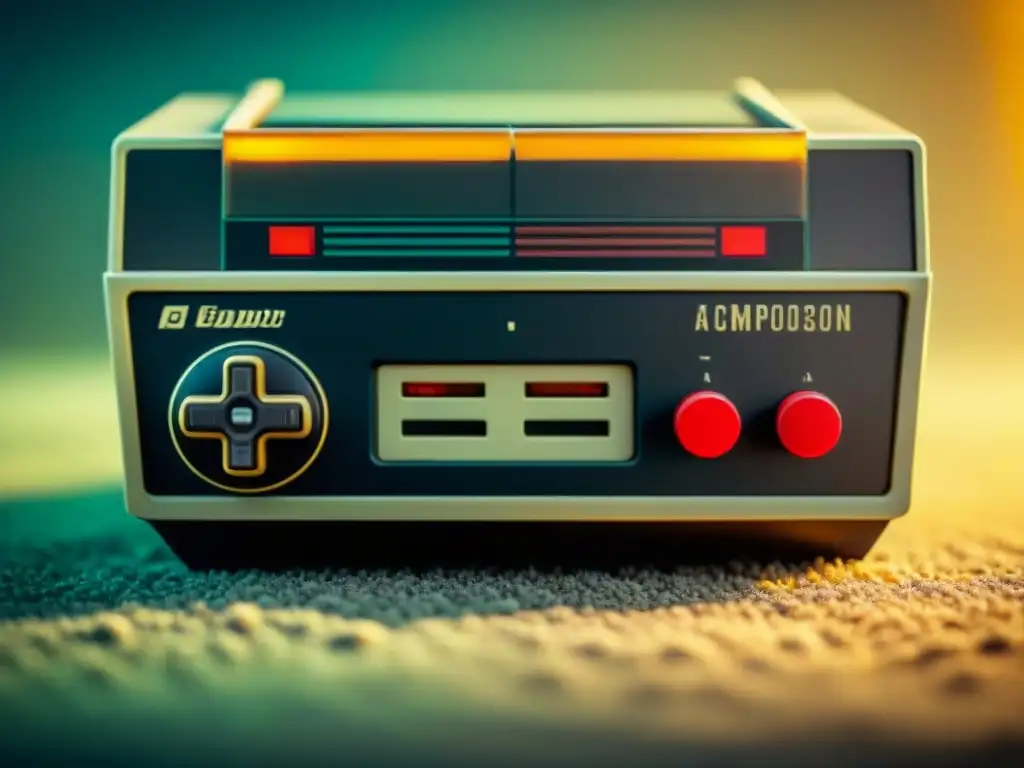 Detalles desgastados de consola vintage de videojuegos, reflejando encanto nostálgico de coleccionismo juegos mercado actual