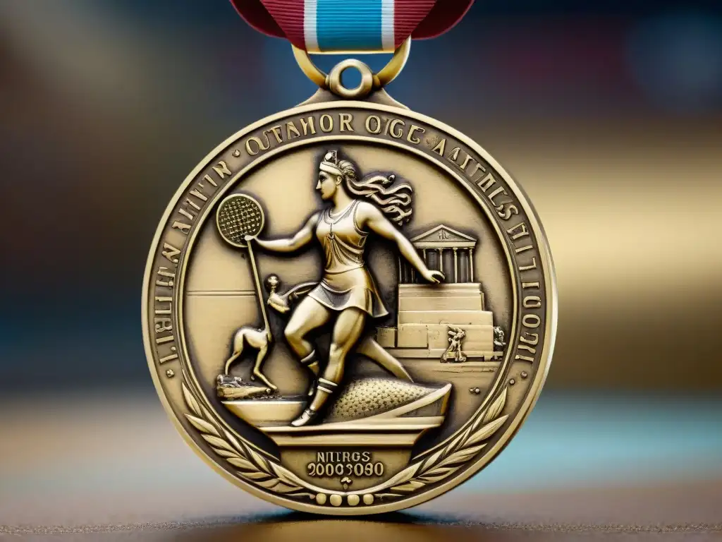 Detalles dorados de originales medallas deportivas trofeos historia