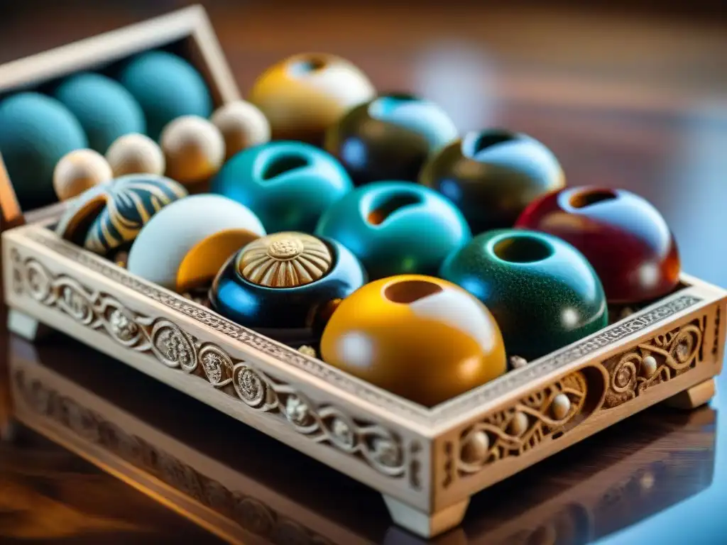 Detalles históricos de piezas de Mancala en madera, piedra y semillas, destacando la artesanía y significado cultural