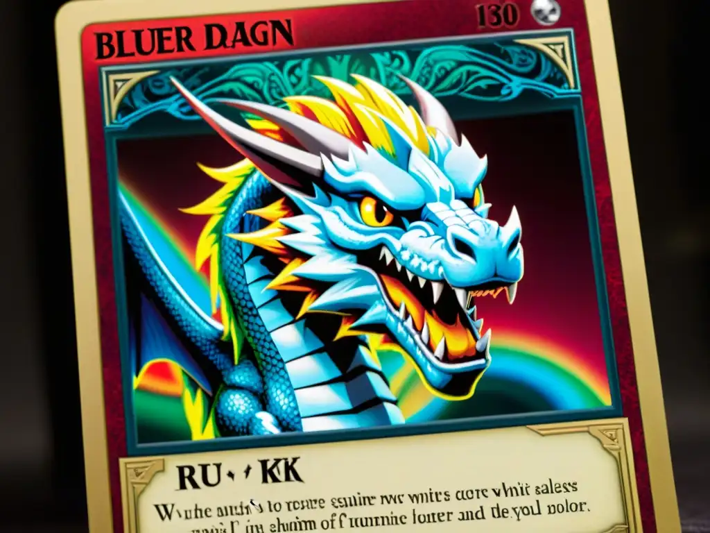 Detalles holográficos de una rara carta 'BlueEyes White Dragon' de YuGiOh en edición limitada