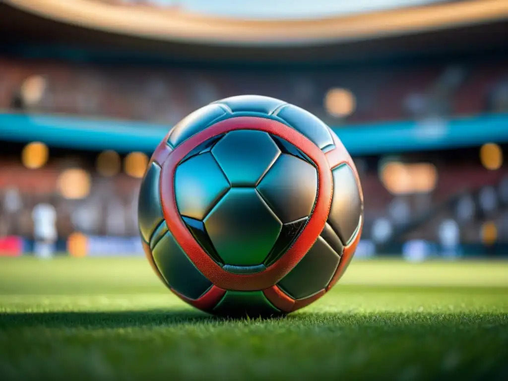 Detalles intrincados y cuero envejecido de un balón de fútbol vintage en un estadio lleno durante un partido histórico