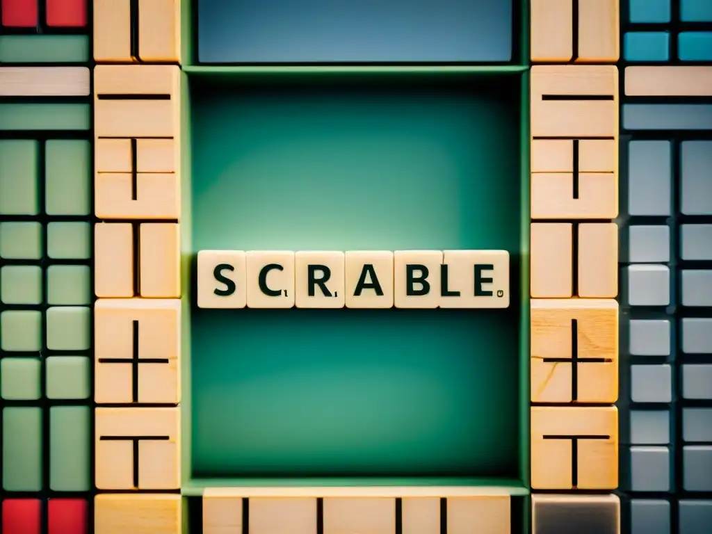 Detalles intrincados de fichas vintage de Scrabble en un tablero de madera, resaltando la historia del juego Scrabble internacional