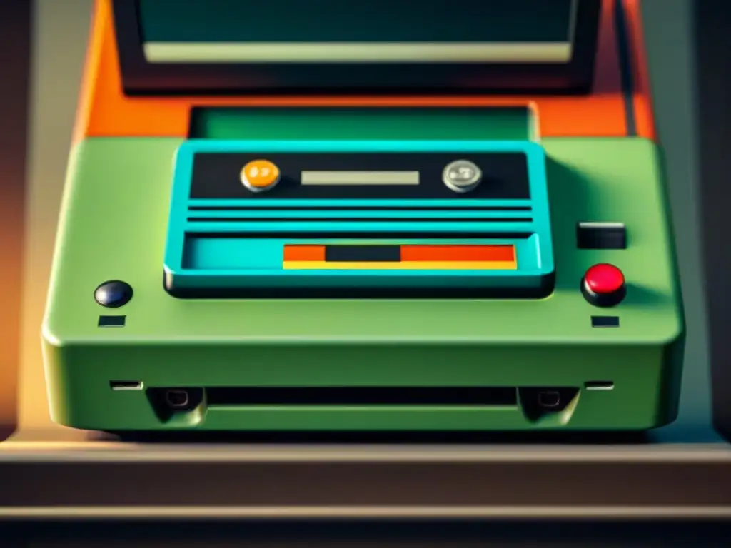 Detalles retro de una consola de videojuegos rodeada de cartuchos vintage, evocando la esencia de la tecnología digitalización juegos retro