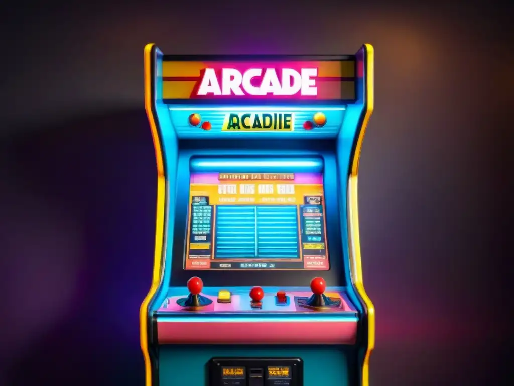 Detalles retro de una máquina arcade vintage iluminada por neón, evocando la tendencia de ediciones limitadas juegos retro