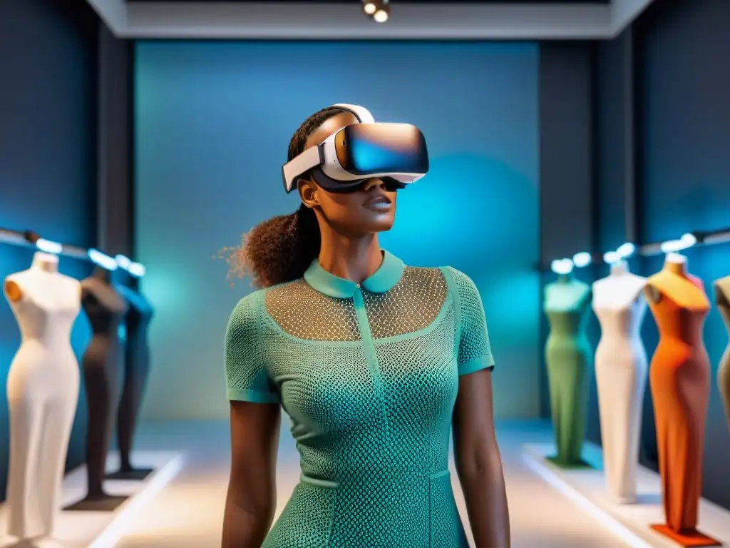 Diseñador de moda creando un atuendo virtual en un mundo digital con realidad virtual en moda y diseño