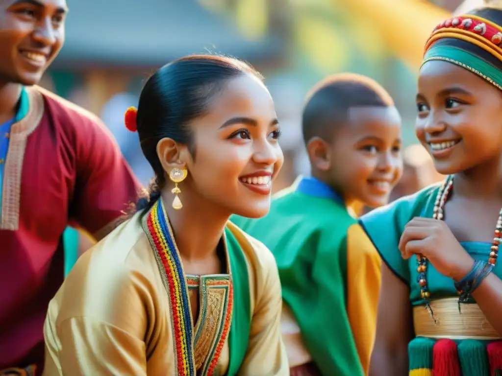 Diversidad cultural en juegos tradicionales: niños de distintas etnias disfrutan juntos en el parque, resaltando la Importancia juegos en culturas