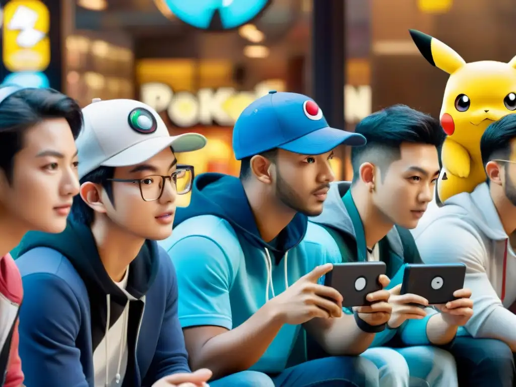 Diversidad de gamers de distintas culturas jugando Pokémon en diferentes plataformas, reflejando la evolución y impacto global de la franquicia