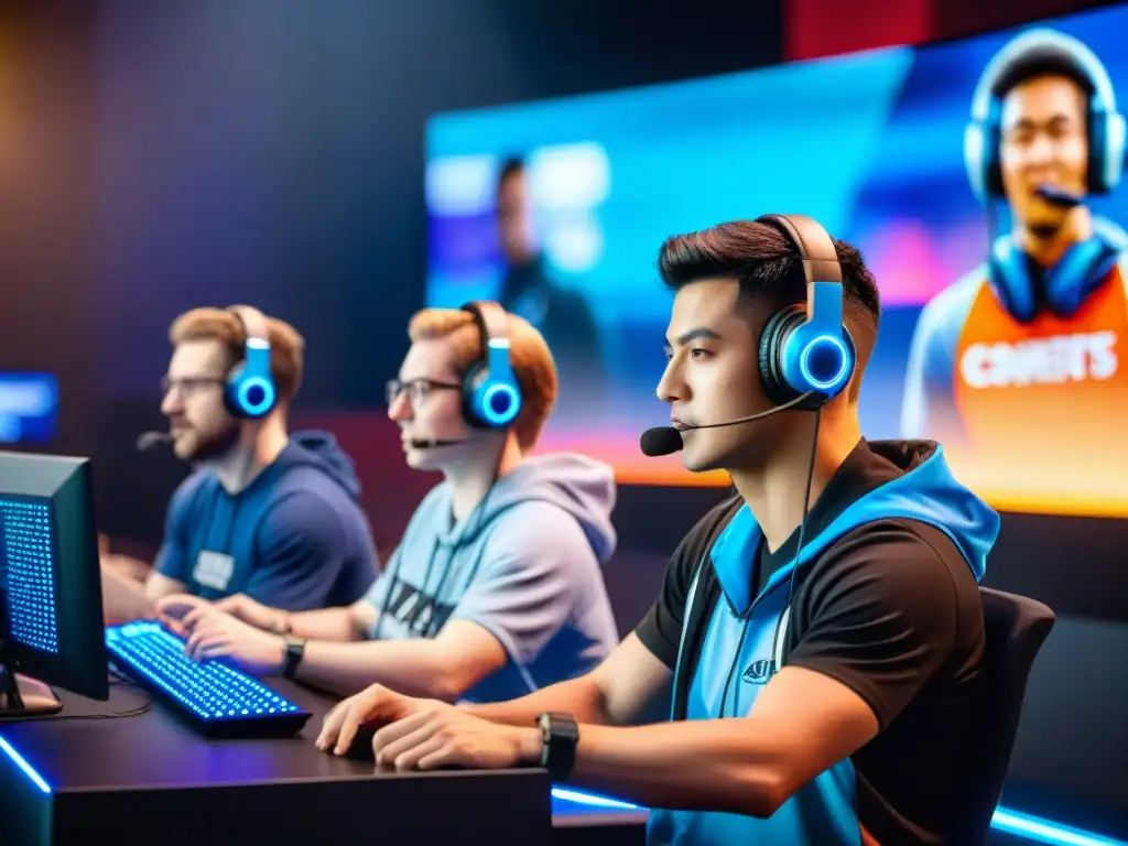 Diversidad e inclusión en eSports: Competidores de distintas culturas y géneros en una emocionante competencia de videojuegos en un colorido escenario