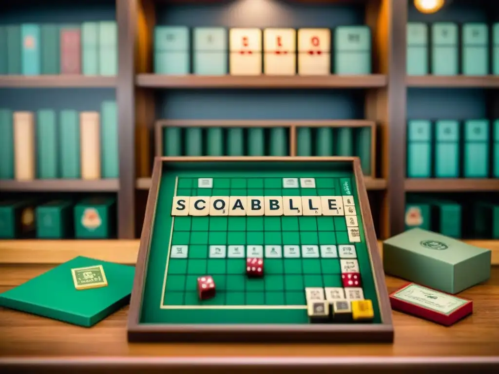 Ediciones raras Scrabble historia: Detalle de un Scrabble vintage con diseño detallado en un ambiente nostálgico de juegos de mesa