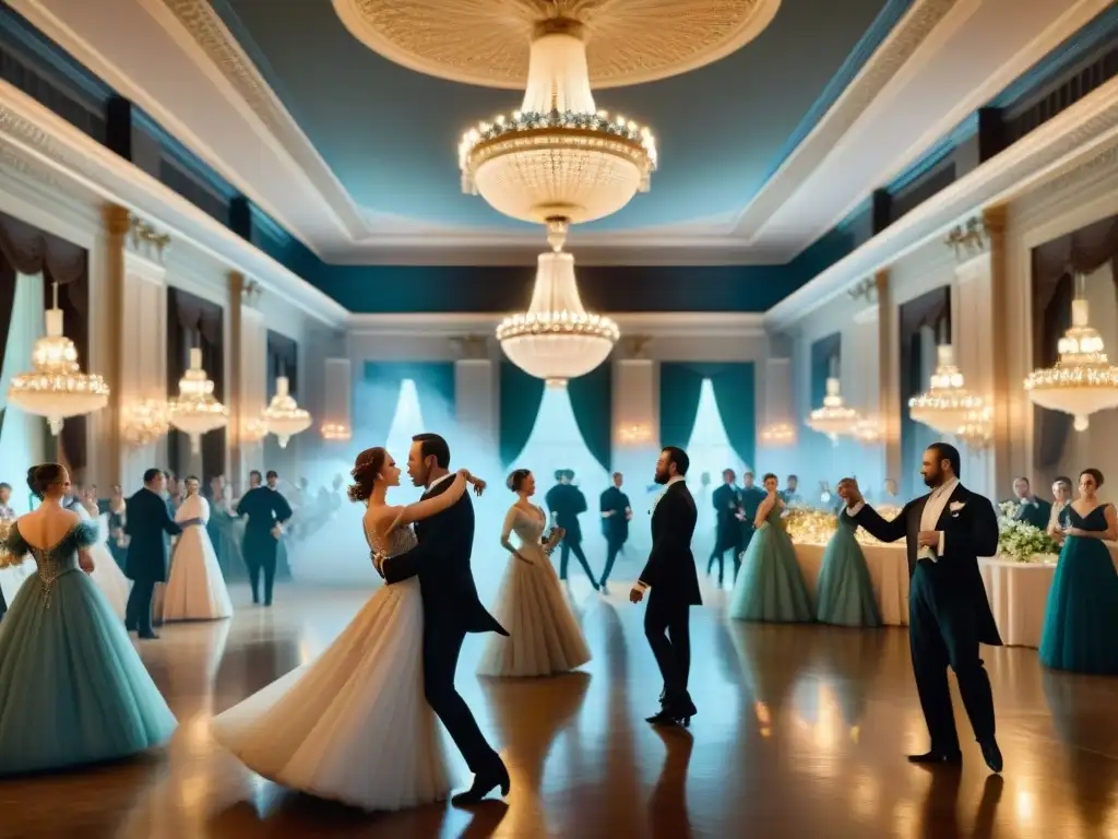 Una elegante escena de baile en un salón del siglo XIX