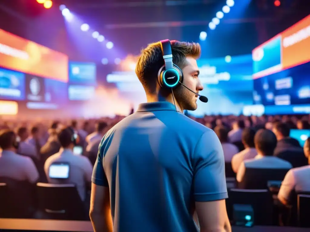 La emoción de los eSports: jugadores concentrados entre pantallas y tecnología futurista