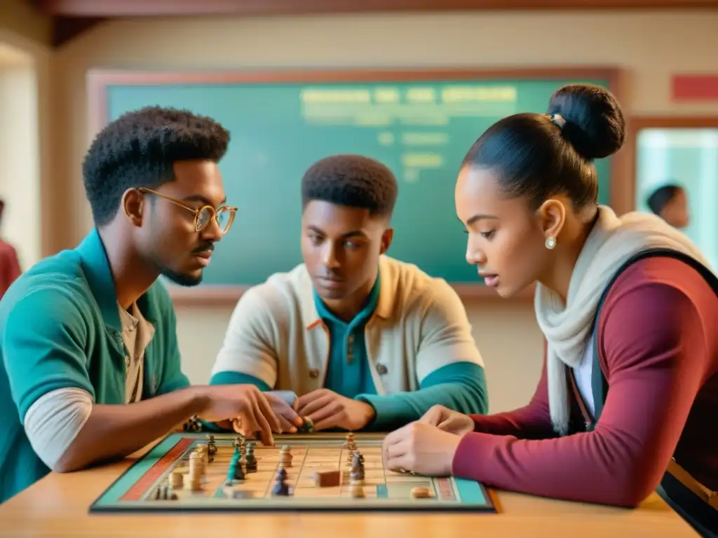 Exploración lúdica de la historia en el aula Un emocionante aprendizaje con juegos antiguos en la enseñanza, estudiantes de diferentes edades interactúan en un aula vibrante