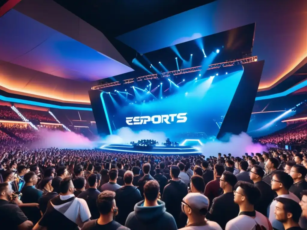 Emocionante arena de eSports futurista con tecnología inmersiva y entusiastas fans, tendencias eSports próxima década