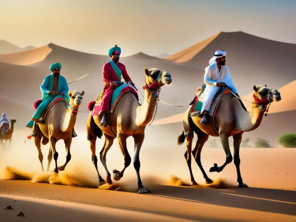 Emocionante carrera de camellos al amanecer en el desierto, tradición y adrenalina en movimiento