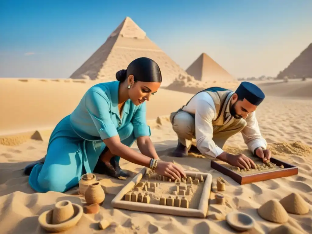 Emocionante descubrimiento de arqueólogos desenterrando piezas del Juego de mesa Senet en Egipto, junto a las pirámides