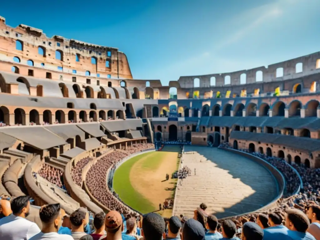 Emocionante escena de gladiadores en el Coliseo romano con apps educativas historia juegos deportes