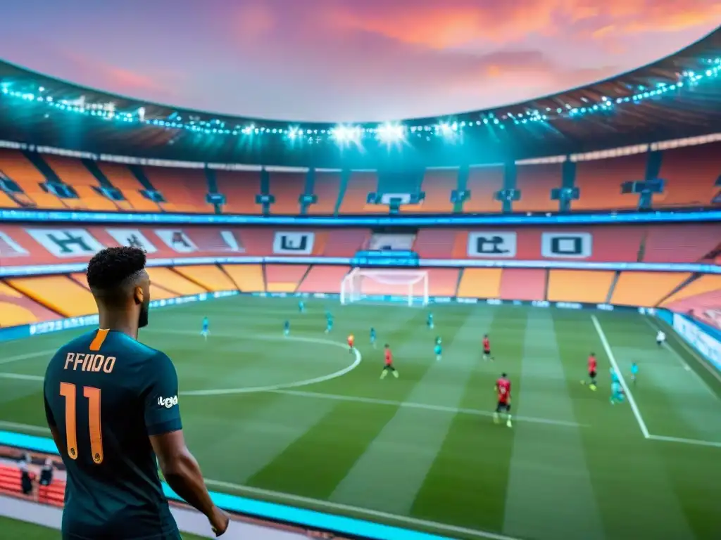 Emocionante estadio de fútbol del futuro con realidad aumentada en juegos deportivos