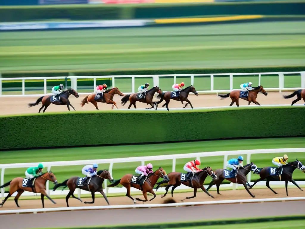 Emocionante evento de carreras de caballos en Europa, con elegante arquitectura, jinetes y espectadores