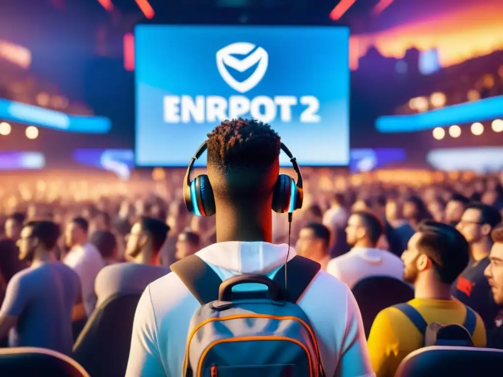 Un emocionante evento de esports con jugadores concentrados en dispositivos diferentes, reflejando la democratización de los videojuegos mediante streaming