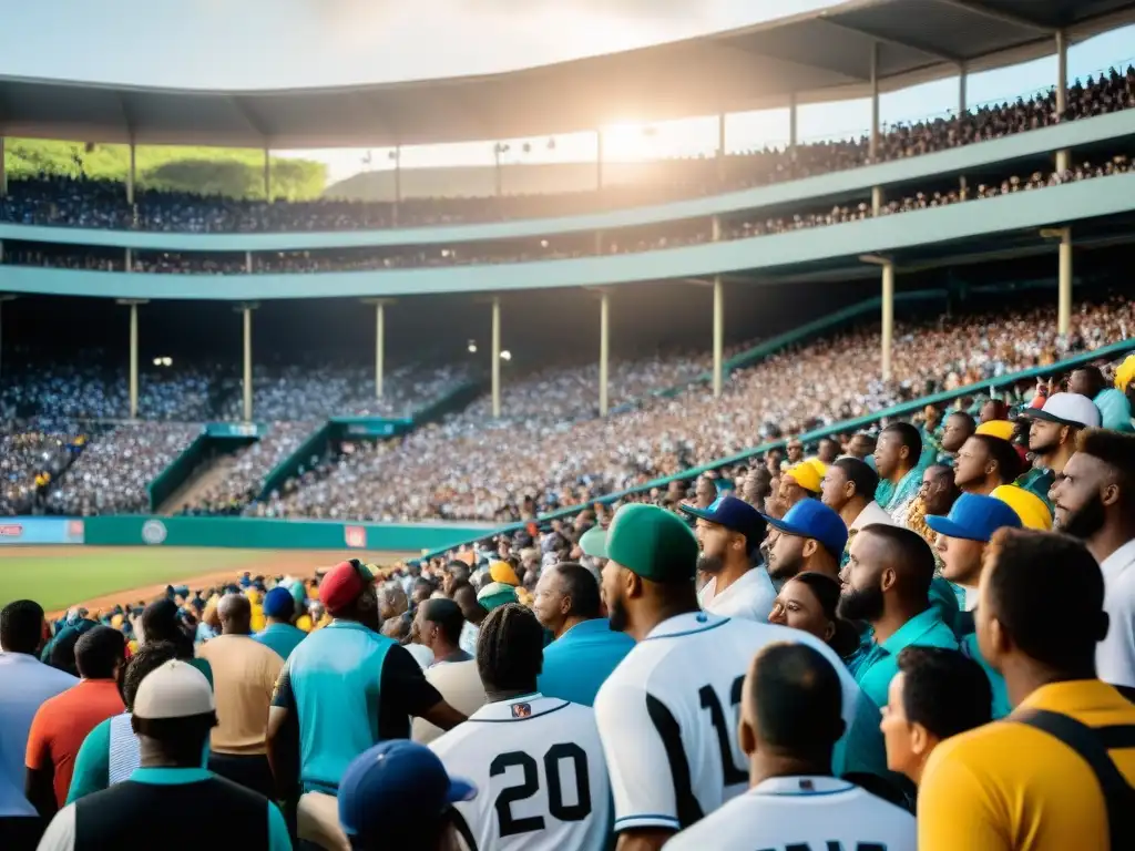 Emocionante historia del béisbol en el Caribe: aficionados vibrantes en un estadio lleno durante un juego de campeonato