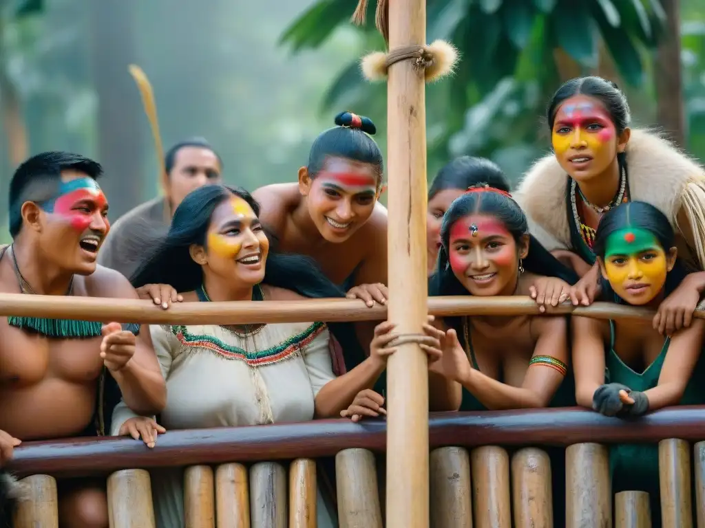 Emocionante tradición: comunidad indígena observa a participante en Juego del Palo Ensebado en el bosque