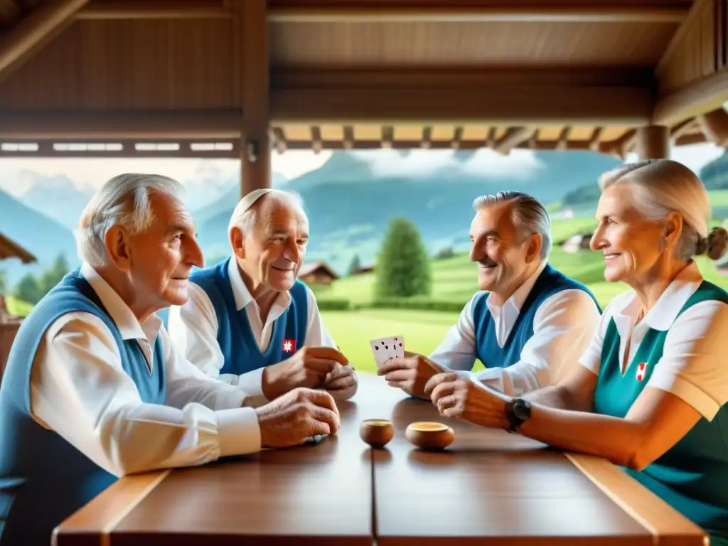 Un emocionante juego de Jass entre ancianos suizos en un chalet alpino, reflejando historia y tradición