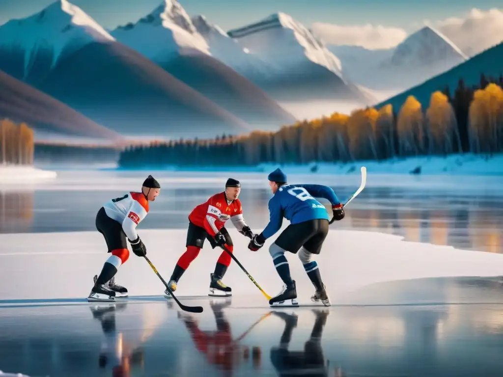 Un emocionante juego de bandy en un lago congelado en Siberia, muestra la pasión y destreza de jóvenes atletas