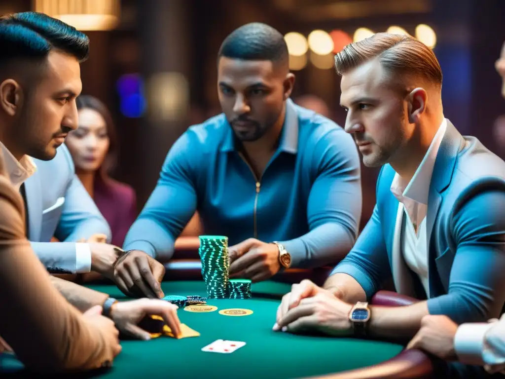 Un emocionante juego de póker en un casino lleno de diversidad cultural