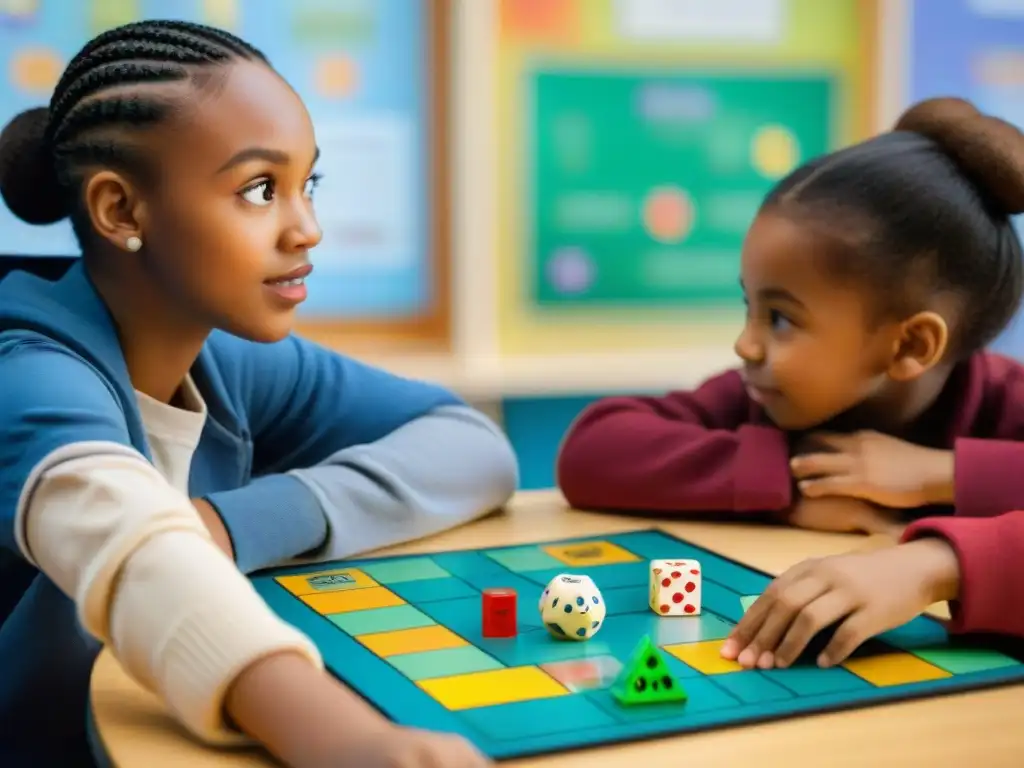 Un emocionante juego educativo de matemáticas une a niños en un aula iluminada, generando alegría y concentración